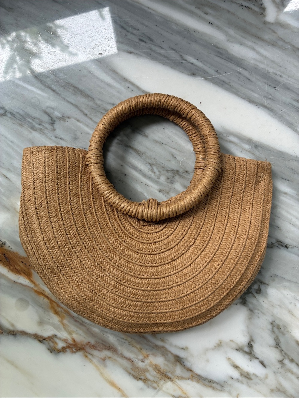 MINI Woven Straw Circle-Handle Tote Bag